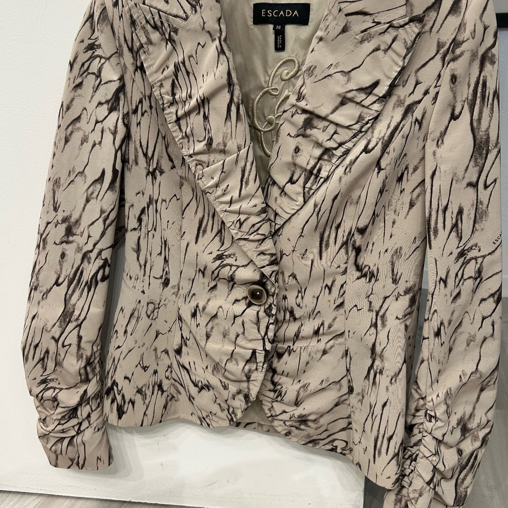 Escada Cream and Brown Blazer with Ruffled Texture